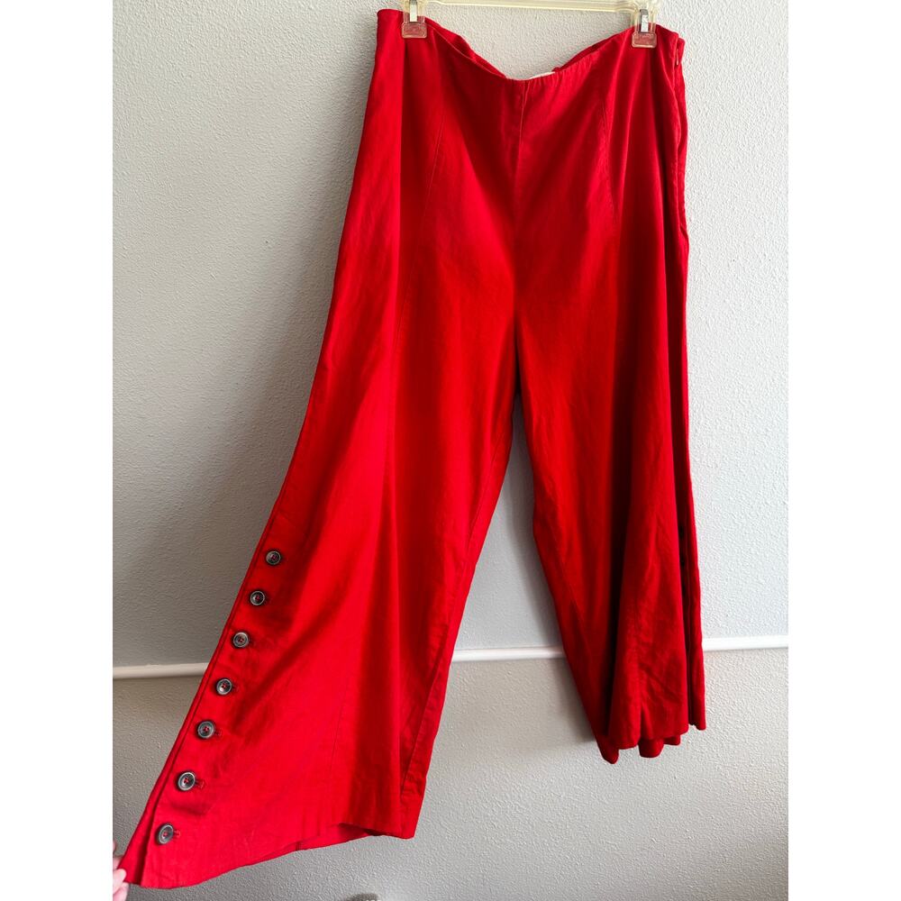 Anthropologie Women's Wide Leg Linen Pants Red Orange High Waist Buttons Sz 12